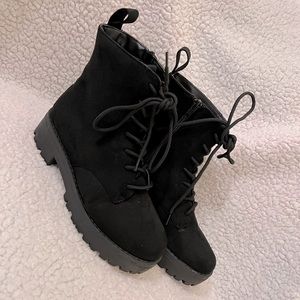 Rouge Black Faux Suede Chunky Heel Platform Ankle Boots Women